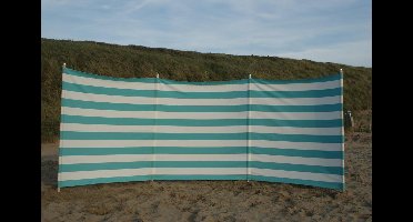 Strand Windscherm 4 meter Dralon Turquoise/wit met houten stokken