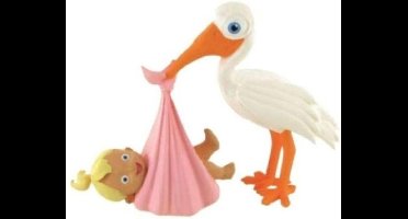 Figuurtje Ooievaar brengt baby girl - 8 x 9 cm