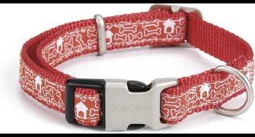 Nylon halsband Bones. Rood, verstelbaar.