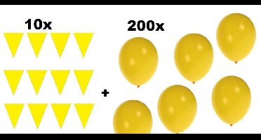10x Vlaggenlijn 10 meter + 200 Ballonnen geel