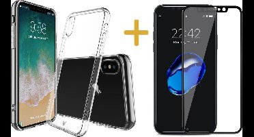 Transparant Siliconen Hoesje geschikt voor Apple iPhone Xs / X + Screenprotector Volledig Dekkend Zwart - Case van iCall