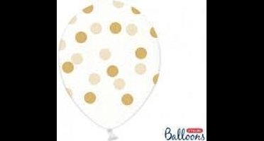 Partydeco - Ballonnen clear dots goud 50 stuks
