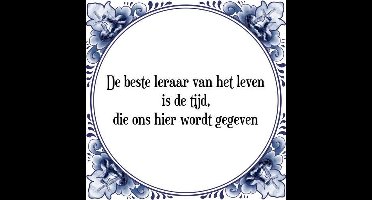 Tegeltje met Spreuk (Tegeltjeswijsheid): De beste leraar van het leven is de tijd, die ons hier wordt gegeven + Kado verpakking & Plakhanger