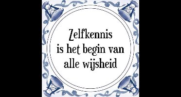 Tegeltje met Spreuk (Tegeltjeswijsheid): Zelfkennis is het begin van alle wijsheid + Kado verpakking & Plakhanger