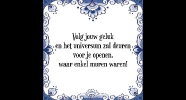 Tegeltje met Spreuk (Tegeltjeswijsheid): Volg jouw geluk en het universum zal deuren voor je openen, waar enkel muren waren! + Kado verpakking & Plakhanger
