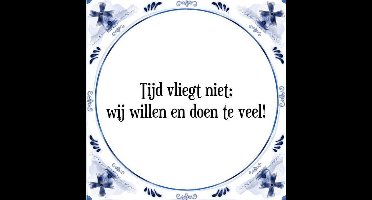 Tegeltje met Spreuk (Tegeltjeswijsheid): Tijd vliegt niet; wij willen en doen te veel! + Kado verpakking & Plakhanger