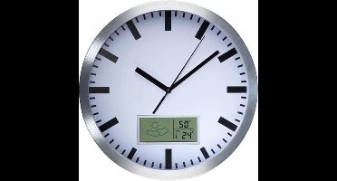 Wandklok met lcd-display - thermometer, hygrometer en weersvoorspelling - Ø 25 cm