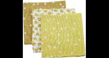 Briljant Baby Monddoekje Hydrofiel 30 x 30 - Spots - Oker - 3 Stuks