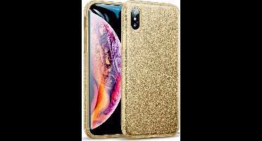 Hoesje geschikt voor Apple iPhone Xs Max Hoesje Glitters Siliconen TPU Case Goud - BlingBling Cover van iCall