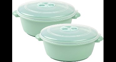 PlasticForte Magnetronschaal met deksel/ventiel - 2x - 1L - lichtgroen - kunststof - BPA vrij