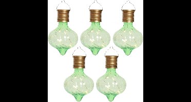 Lumineo solar hanglamp LED - 5x - Marrakech - pistachegroen - kunststof - D8 x H12 cm