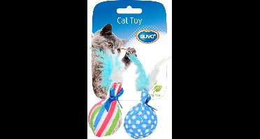 Duvoplus - Speelgoed Voor Dieren - Kat - Assortiment Balletjes Met Pluim 14x8x4cm Gemengde Kleuren - 2st