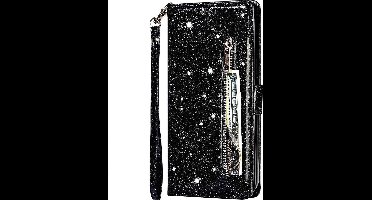 LuxeBass Hoesje geschikt voor Samsung Galaxy A32 4G Glitter Bookcase met rits - hoesje - portemonneehoesje - Zwart gsm hoesje - telefoonhoes - telefoonhoesjes
