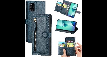 LuxeBass Hoesje geschikt voor Samsung Galaxy A22 4G - Boekhoesje - Blauw - Vintage portemonne hoes met ritssluiting gsm hoesje - telefoonhoes - telefoonhoesjes