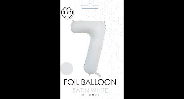 folieballon cijfer 7 mat wit metallic