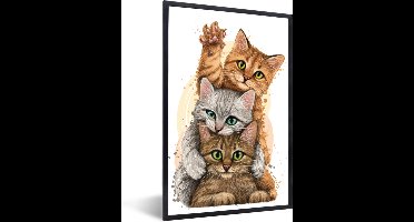 PosterMonkey - Poster - Fotolijst - Kittens - Katten - Dieren - Tekening - Kader - Foto in lijst - 80x120 cm - Poster frame - Poster kat - Foto met lijst - Kamerdecoratie