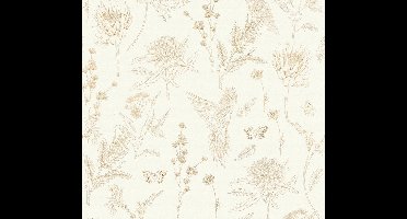 VOGELS EN VLINDERS BEHANG | Botanisch & Dieren - Wit Bruin Beige Oranje - Living Walls Drawn Into Nature