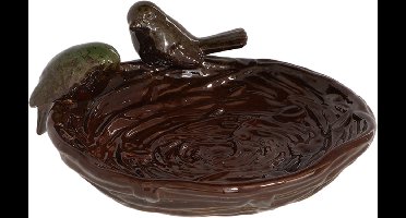 Esschert Design Vogelbad/voederschaal - nest - bruin - steen - D22 x H8,3 cm - drinkschaal voor tuinvogels