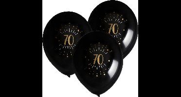 Santex verjaardag leeftijd ballonnen 70 jaar - 24x stuks - zwart/goud - 23 cm - Feestartikelen