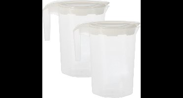 Excellent Houseware Schenkkan/waterkan - 2x - wit - 1750 ML - kunststof - 22 x 10 x 22 cm