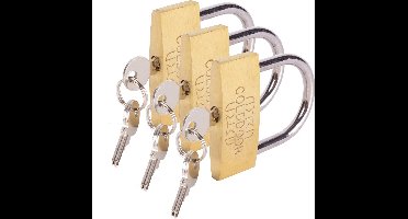 Stahlex Hangslot met 3 sleutels - 3x - 60 mm - messing - kofferslot