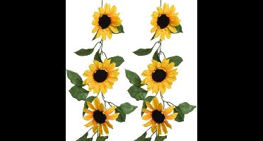 Everlands Bloemen slinger - 2x - zonnebloem - kunstplant - geel - 150 cm - Helianthus