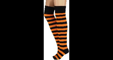 Apollo - Feest Kniekousen Halloween - Zwart/Oranje - Strepen - 36/41