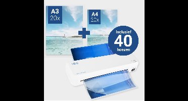 DESQ® Lamineermachine A3 New Generation - 40 Hoezen Set -Voor 75 tot 125 micron - Start in 2 min. - Voor thuis en thuiskantoor - Documenten & Foto's