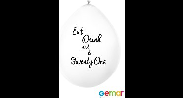 Ballonnen Eat drink and be 21 Wit met opdruk Zwart (lucht)