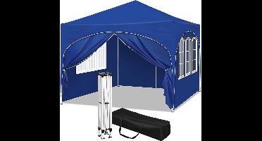 BukkitBow - Partytent met Zijwanden en Ronde Rand – Opvouwbare Tent – Waterdicht en Weersbestendig – Tuinpaviljoen - 300 x 300 cm – Blauw