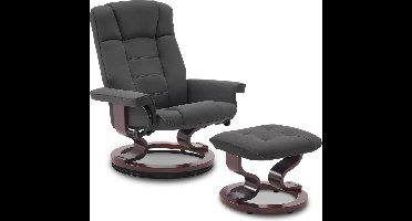 Mara Luxe Relaxstoel - 360 Graden Draaibaar - Ligfunctie - Met Kruk - Donkergrijs - 75 x 77 x 103 cm