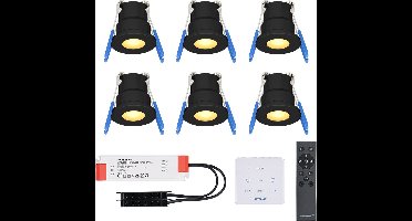 HOFTRONIC Milano - 6x3W Zwarte LED Inbouwspots - Traploos dimbaar met RF-afstandsbediening & Touchdimmer - Zwart - IP65 Waterdicht - 2700K Extra warm wit - CREE LEDs 12V - Verandaverlichting - Plafondspotjes badkamer