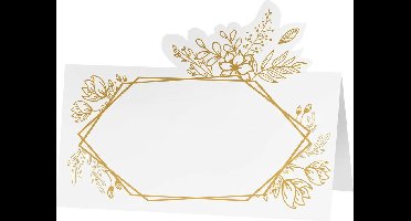 Chaks Naamkaartjes/plaatskaartjes - 6x - Bruiloft/verjaardag - wit/goud - 8 x 6 cm