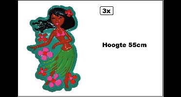 3x Wanddecortie tropical hula girl 55cm - Hawai tropical beeach party festival thema feest