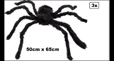 3x Halloween zwarte harige spin met rode ogen 65cm - Halloween horror spinnen creepy griezel