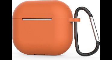 New Age Devi - Bescherm je Airpods met deze handige softcase - Geschikt voor Airpods 3 - Donker oranje - Met clip - Perfect voor onderweg