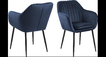 Emil eetkamerstoel donkerblauw, zwart metaal.