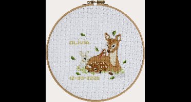 Pako Borduurpakket - Geboorte - telpatroon met codekaart - Lief Hertje - 212.366 - voorgesorteerd garen - Aida - 20 cm rond - DIY kit