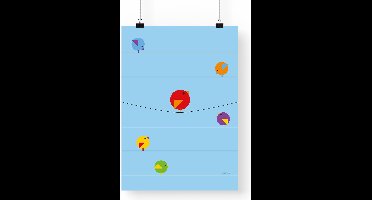 Artprint Vogels op draad - Vogel illustratie in A3 formaat - Poster kleurrijke abstracte vogeltjes