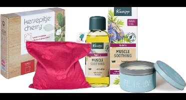 Kneipp Cadeauset Bad, Kaars & Kersepitje Warmtekussen - Kneipp Bad Olie Muscle Soothing - Kersepittje Warmtekussen - My Flame Kaars Blikje Feel the Love