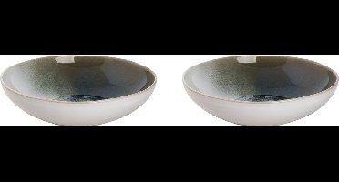 Palmer - Nordic - Bord diep - Pastabord - 2 stuks - ø 22,5 cm - Wit/Groen - Stoneware - Bordenset