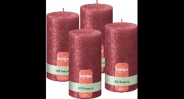 Bolsius - Rustieke kaars Shimmer - 4 Stuks - Metallic - Rood - 13cm