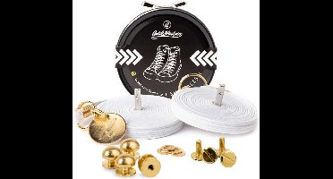 Quick shoelaces - Met één hand veters strikken - Prestige Snow White - Gecoat met met een laagje 24k goud - Schoenveter met fixatie spikes - Wit