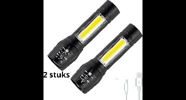 2-Stuks USB Oplaadbare Militaire Tactical Led Zaklamp Duo COB Li-ion 5W