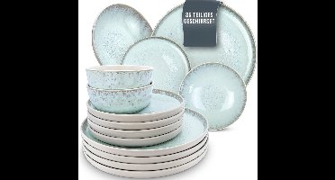 ApexArte® Serviesset 12 Persoons - Serviessets - Bordenset - Chique Bordenset - Porselein - Beige en Blauw