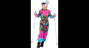 Wilbers & Wilbers - Foute Skipakken - Retro Jaren 80 Dol Op Sneeuw Kind Kostuum - Blauw, Roze - Maat 152 - Carnavalskleding - Verkleedkleding
