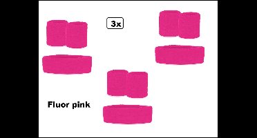 3x Zweetbandjes set fluor pink 3-dlg- merk PXP - sport zweetband thema feest optocht festival