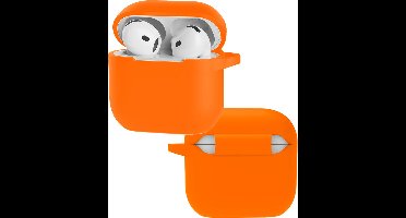 Hoes - Geschikt voor Apple AirPods 4 - Siliconen Hoesje met Clip - Silicone Case Cover - Oranje