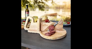 MikaMax Worst Guillotine - Worstsnijder - Worst Snijplank - Sausage Guillotine - Makkelijk Schoon Te Maken - RVS Mes - Bamboe - 30 x 19cm