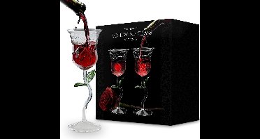 MikaMax Roos Wijnglas Set - Uniek Design - Luxe Wijnglazen - Set van 2 - In luxe cadeauverpakking - Wijn Cadeau - Wijnset